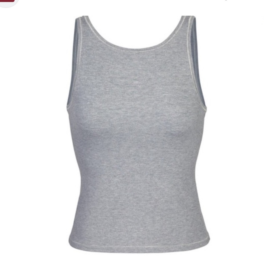SKIMS SLEEP HIGH NECK RIB TANK HEATHER GREY size small
